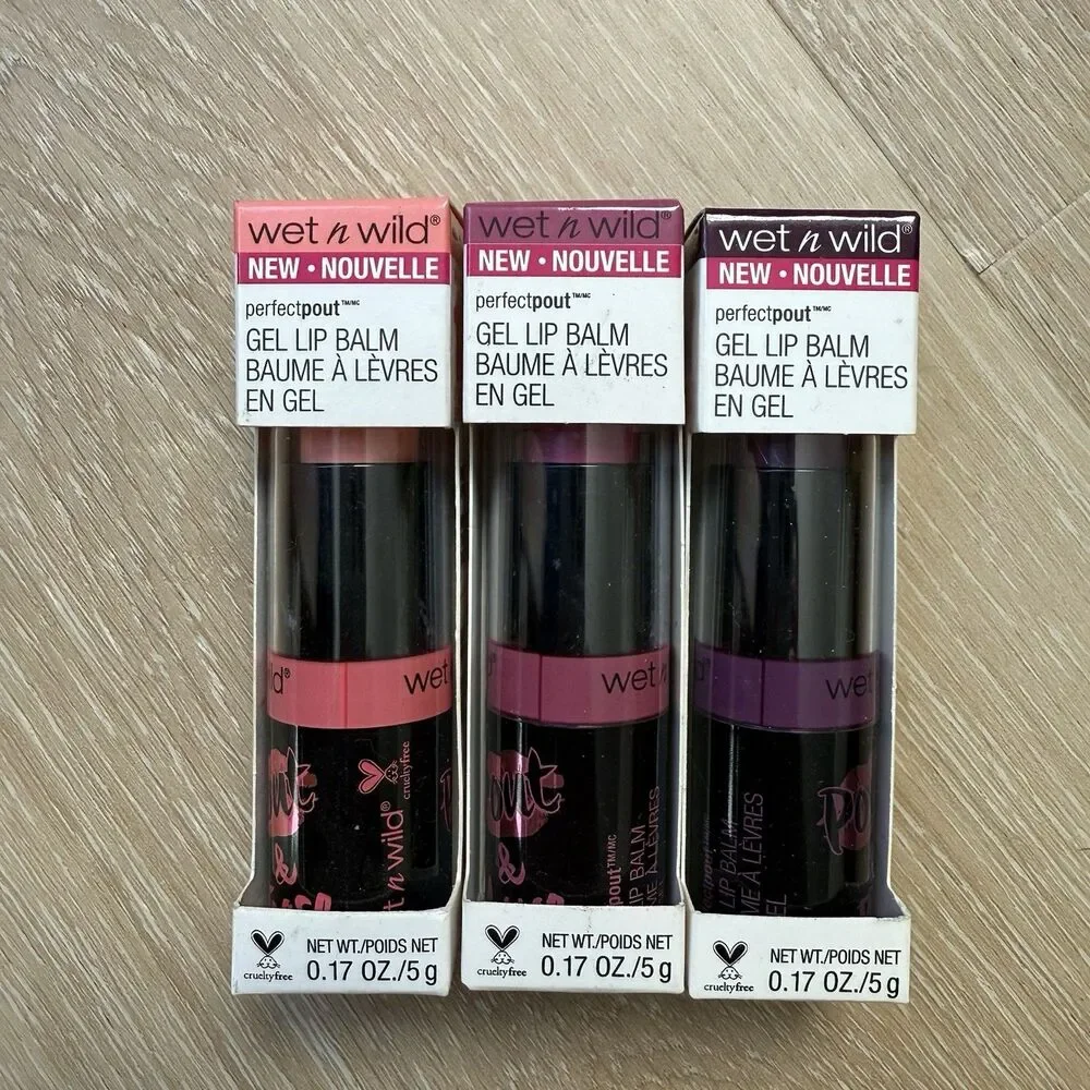 Lot (3) NIB Wet N Wild Perfect Pout Gel Lip Balm 951B Tease 955B Love 956A Rule